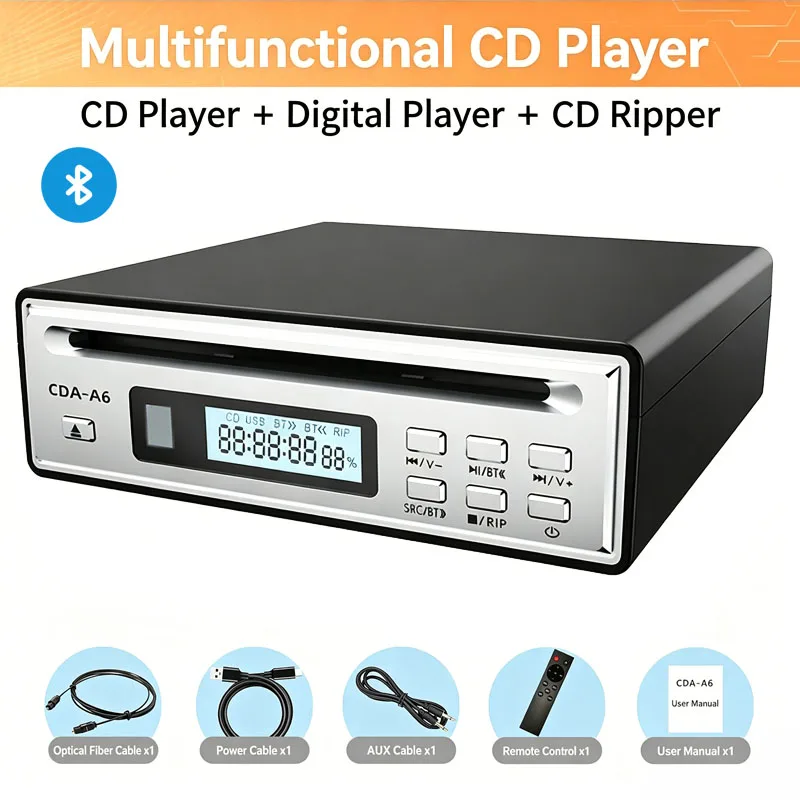 Reproductor de CD portátil con Bluetooth, audio HiFi, copiador de CD para el hogar, reproductor de CD de escritorio con entrada y salida para entretenimiento musical