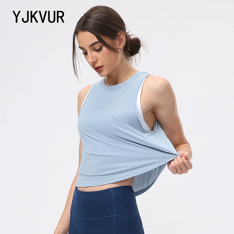 YJKVUR Women Sleeveless Yoga Tops Mesh Quick Dry Breathable Blouse Cover Up Gym Workout Cool T-Shirt Running Short Tank Crop Top