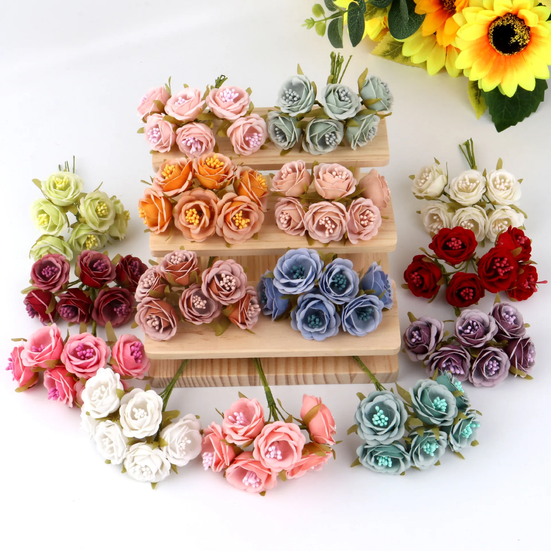 6PC Artificial Flowers Silk Tea Rose Wedding Bouquet Decorative Wreath Christmas Decoration for Home Diy Gifts Box Bride Brooch