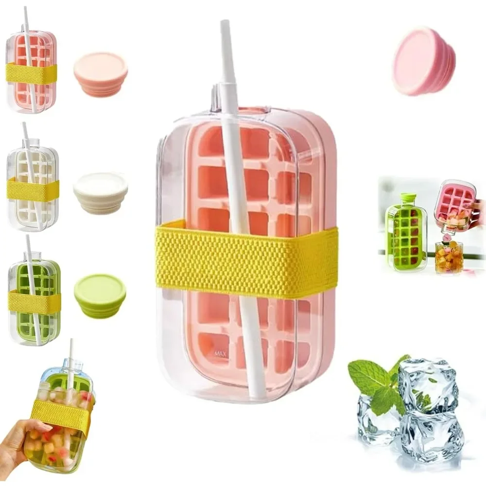 My Crush Cup Ice 2-In-1 Cool Summer Ice Bottle Cup with Straw Touch Free Ice Cube Trays with Lid for Freezer Making Bottle
