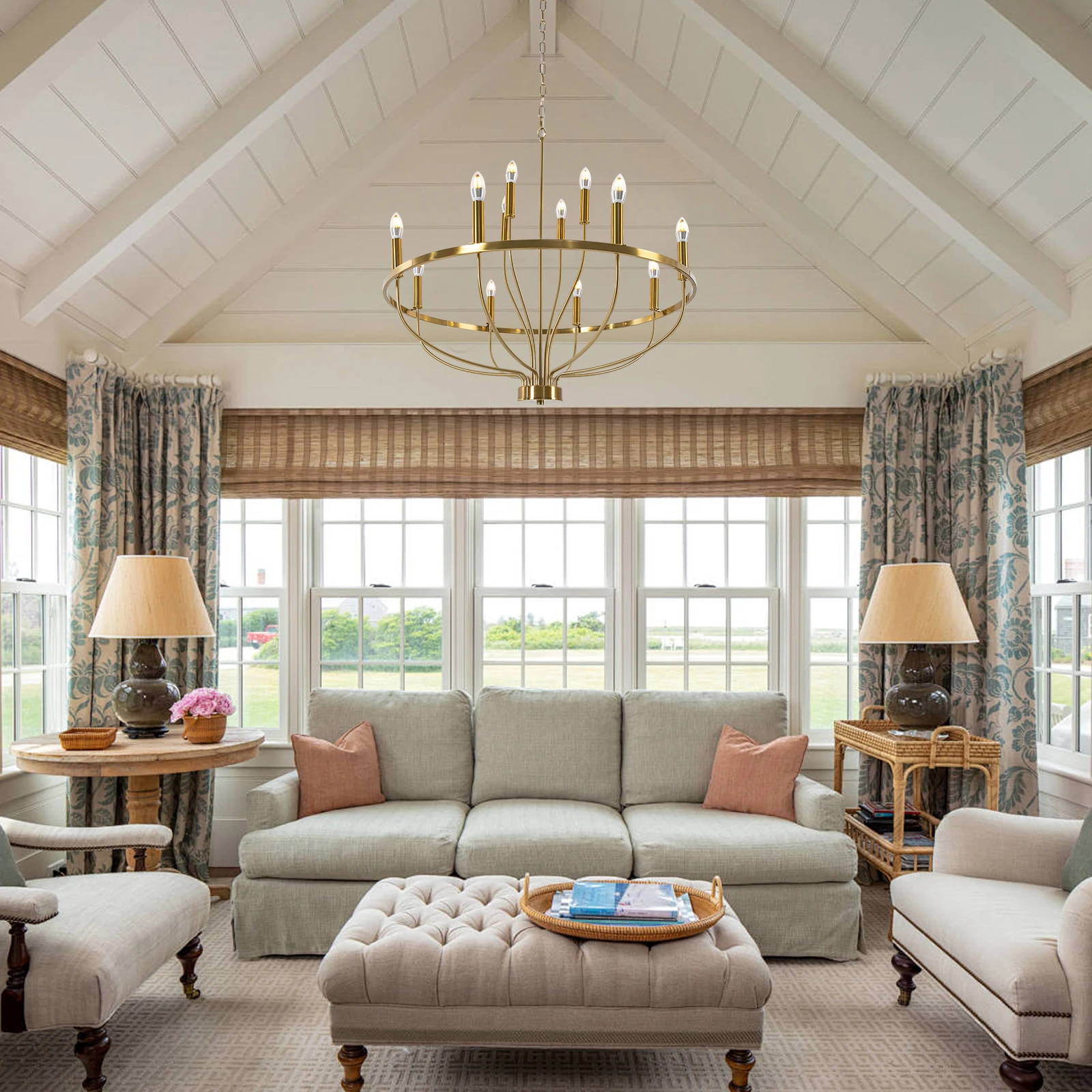 12 مصباح معلق ذهبي بقطر 100 سم - بدون مصدر ضوء، أضواء قلادة المطاعم، أضواء قلادة صناعية