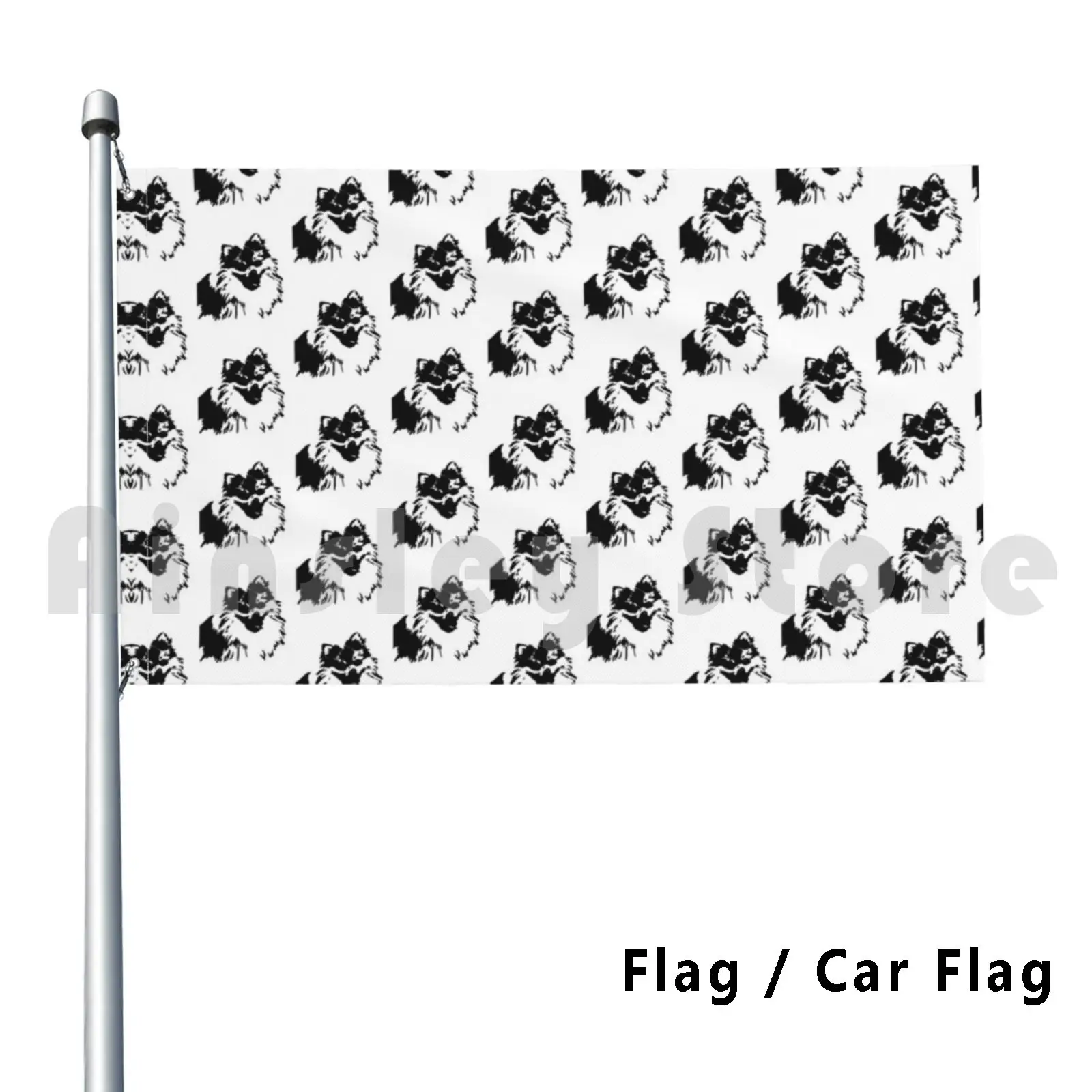 Minimal Pomeranian Black / White Dog Flag Car Flag Funny Pomeranian Pomeranian Dog Minimalist Pomeranian