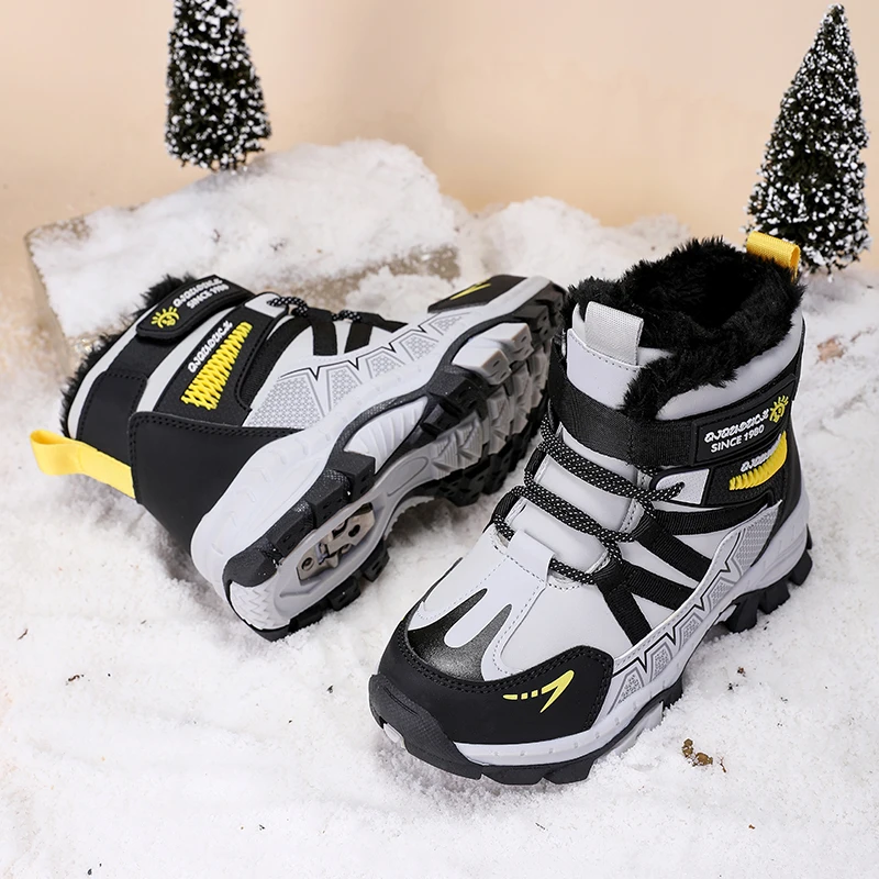 Winter Fashion High-top Sneakers for Children Warm Plush Snow Boots Child Waterproof Sneakers Boys Non-Slip Outdoor Boots 30-40