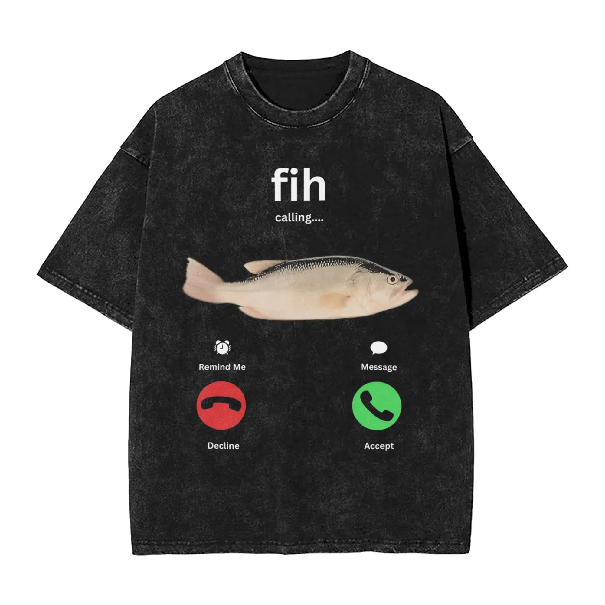 

Cool Fih Calling T-Shirt Men O Neck Cotton Washed T Shirt Funny Fish Phone Meme Short Sleeve Tee Shirt Party Clothes