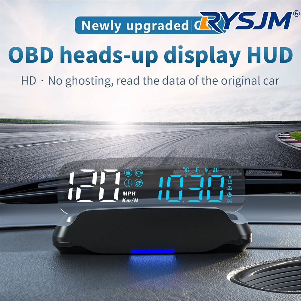 C7B OBD HUD Smart Head Up Display LED Gauge Speedometer Water Temperature Voltage Speed KMH MPH RPM Display For Gasoline Vehicle