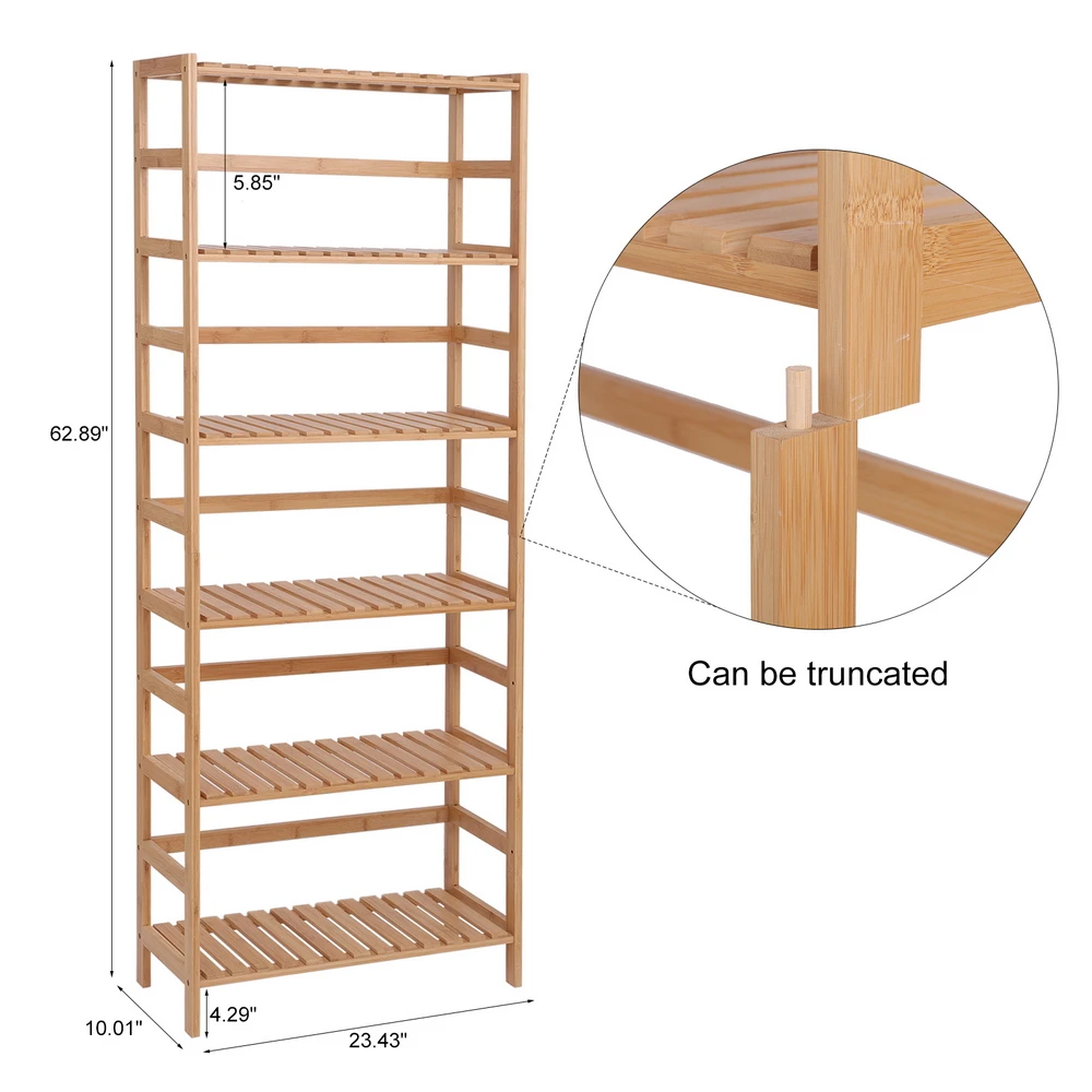 Bamboo Bookshelf Multi Functional Adjustable 6-Layer Shelf, Can Be Used In Living Room, Study, Bedroom Natural