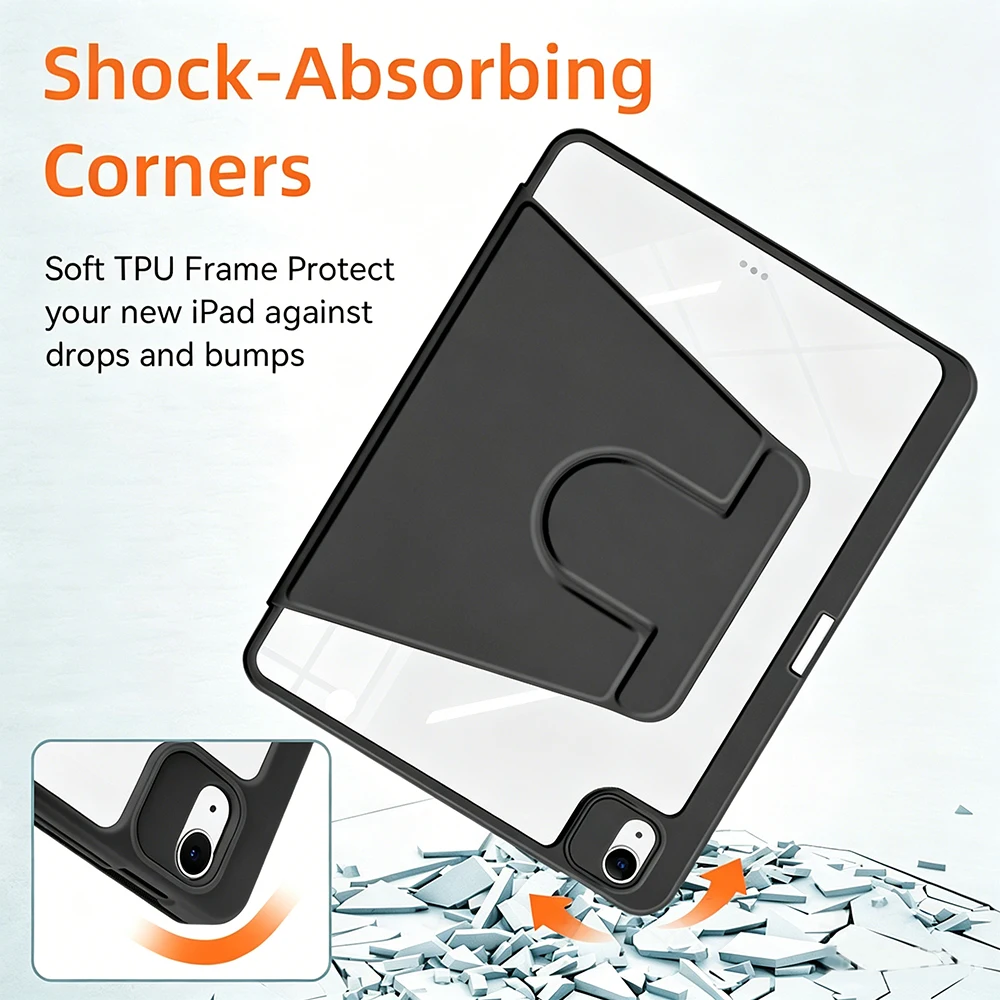 For iPad mini Air Pro 1 2 3 4 5 6 7 8 9 10 11 8.3 9.7 10.2 10.5 10.9 11 12.9 13 360 Degree Rotating Acrylic Case Auto Wake/Sleep view 5