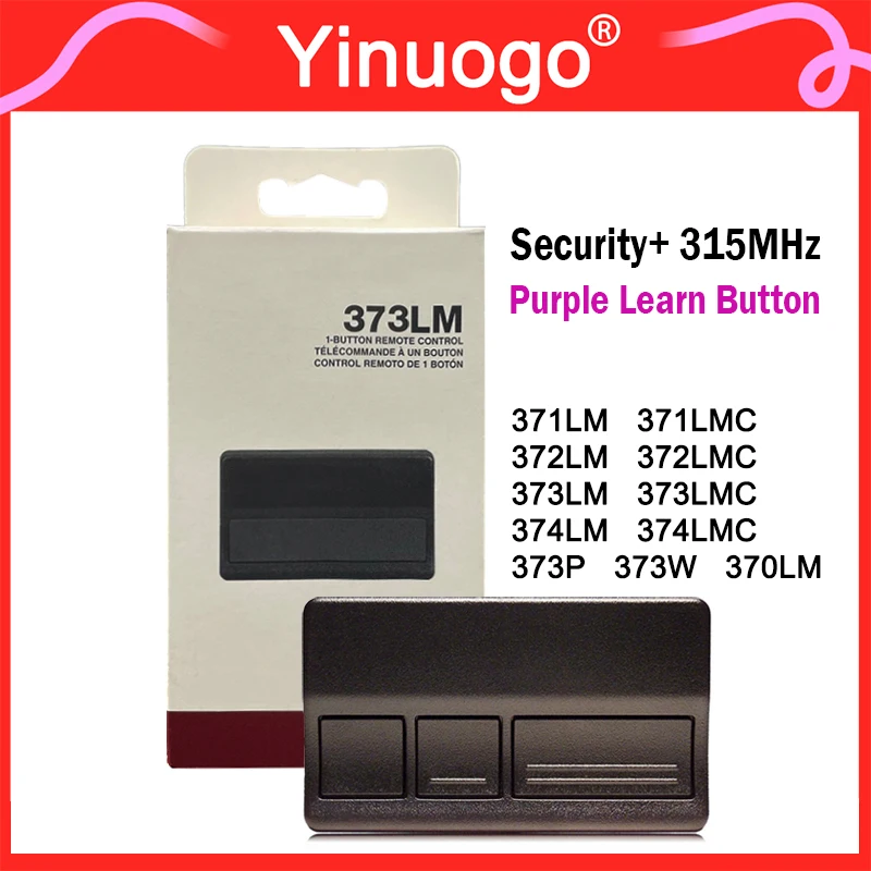 

371LM 371LMC 372LM 372LMC 373LM 373LMC 374LM 374LMC 373P 373W Garage Door Remote Control Security+ 315MHz Purple Learn Button