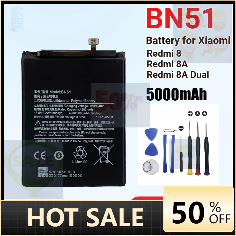 

New BN51 Replacement Battery for Xiaomi Redmi 8 Redmi 8A Redmi8 Dual Authentic Phone Batteries High Qualty Bateria 3.85V 5000mAh