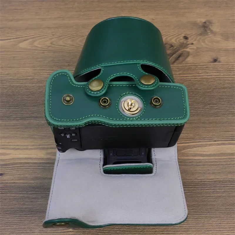 

For Canon EOS R50 Camera (Lens 18-45mm) PU Leather Protective Case with Bottom Base Cover Shoulder Strap for EOS R50 Accessories