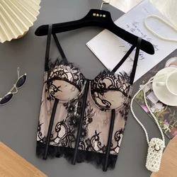 Women Hotsweet Sleeveless Sexy Backless Sweet Hollow Lace Slim Straps Camis Top French Streetwear High Street Autumn Clothing