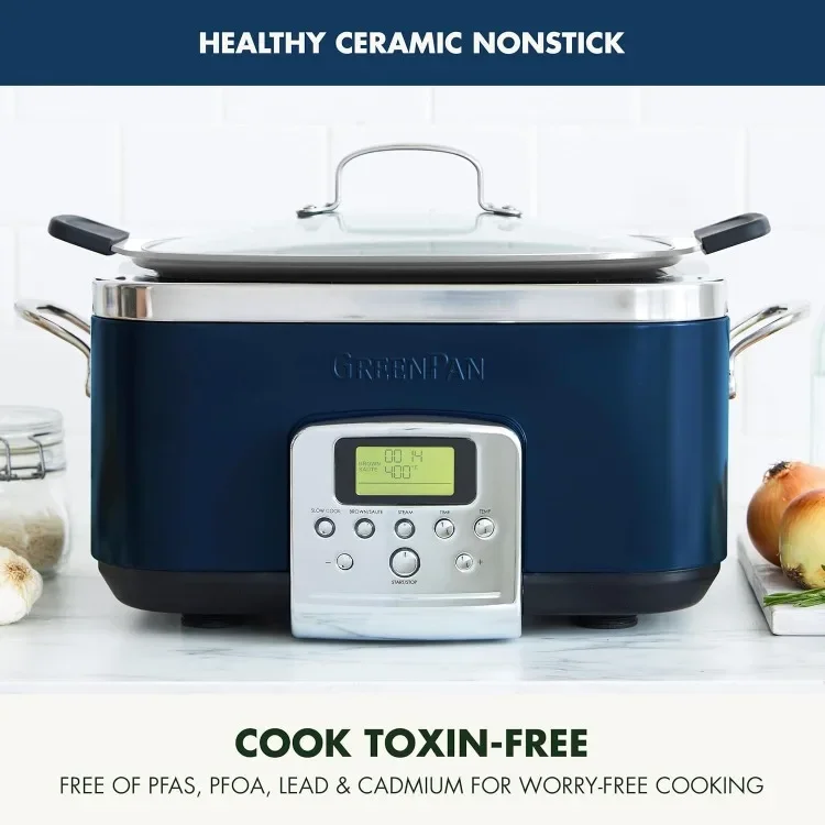 Elite 8 - in -1 Programmable 6QT Electric Slow Cooker, Dishwasher Safe Lid & Removable Crock, PFAS-Free Healthy Ceramic Nonstick