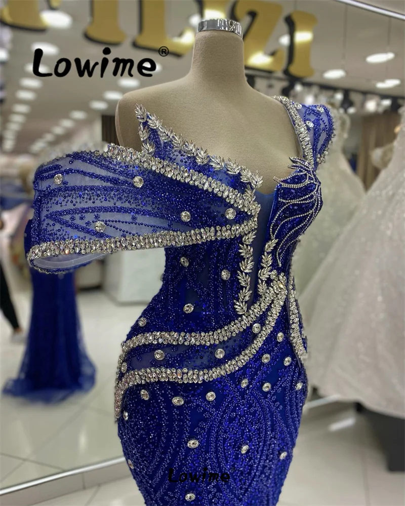 Royal Blue Aso Ebi Crystals Prom Dresses 2024 Robe De Soiree Mermaid Celebrity Dress Birthday Engagement Gowns For Wedding Party