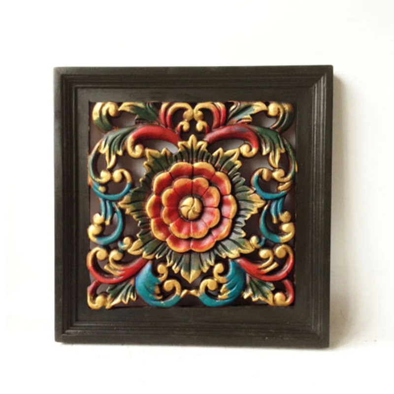 

Solid wood frame, wood carving, decorative painting, hotel restaurant, indoor lotus and grape ornament