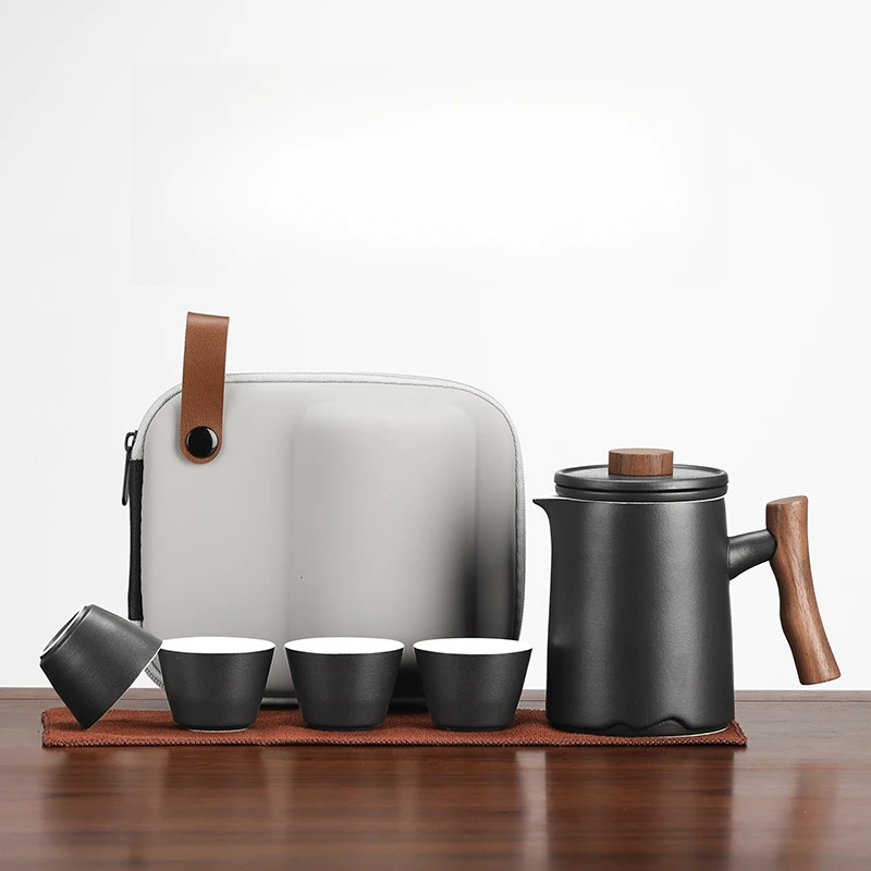 Portable Travel Handle Brewing Teapot Ceramic Tea Kettle Tea Water Separation Household Quick Cup Outing Carrying Tea Set