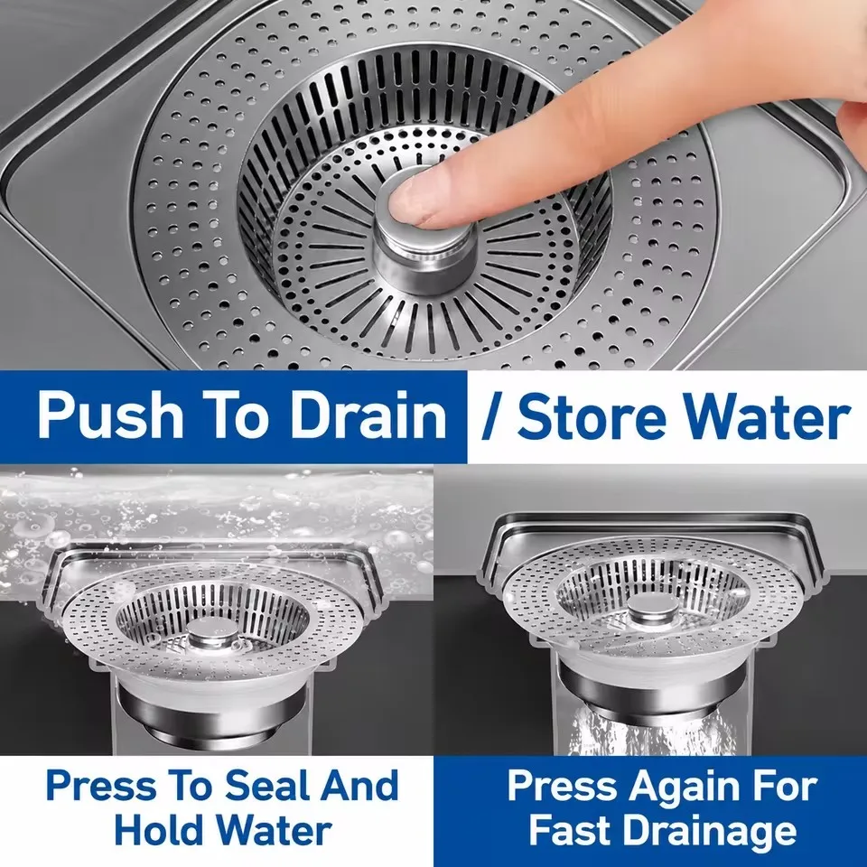 US/EU 3 in 1 Kitchen Sink Bounce Core Drain Strainer Stopper Combo Pop-Up Anti-Clogging Basket Kitchen Drain Plug Filter Screen