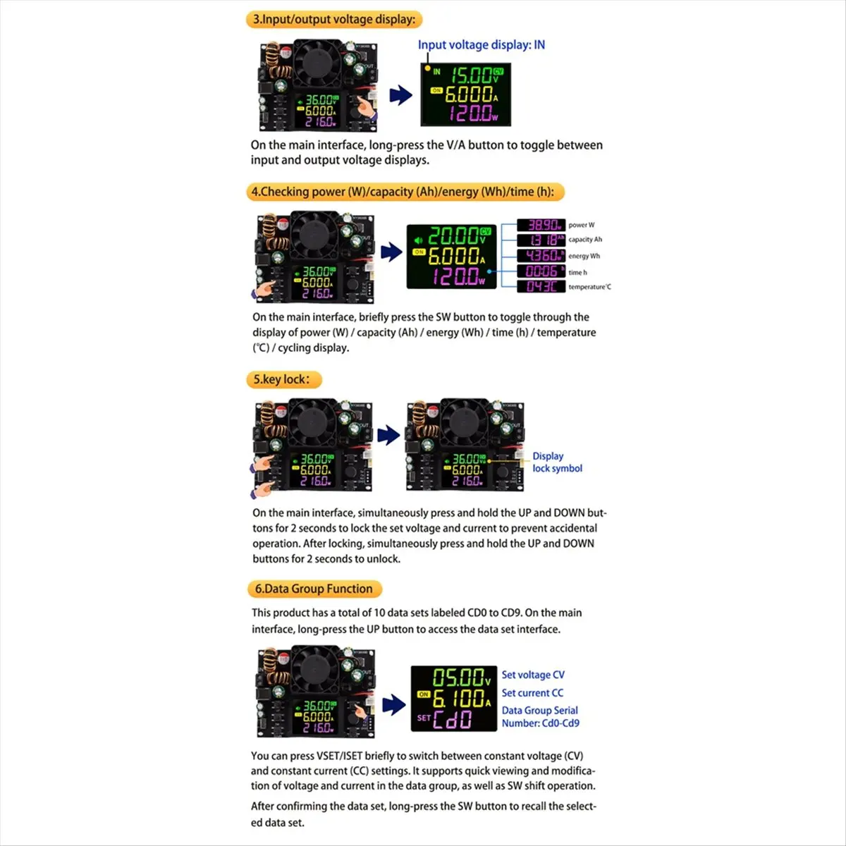 

BaoBao-XY3606B Увеличение с ЧПУ, снижение напряжения, регулируемый регулируемый источник питания постоянного тока, постоянное напряжение, ток 36 В/6 А/216 Вт, ЖК-дисплей
