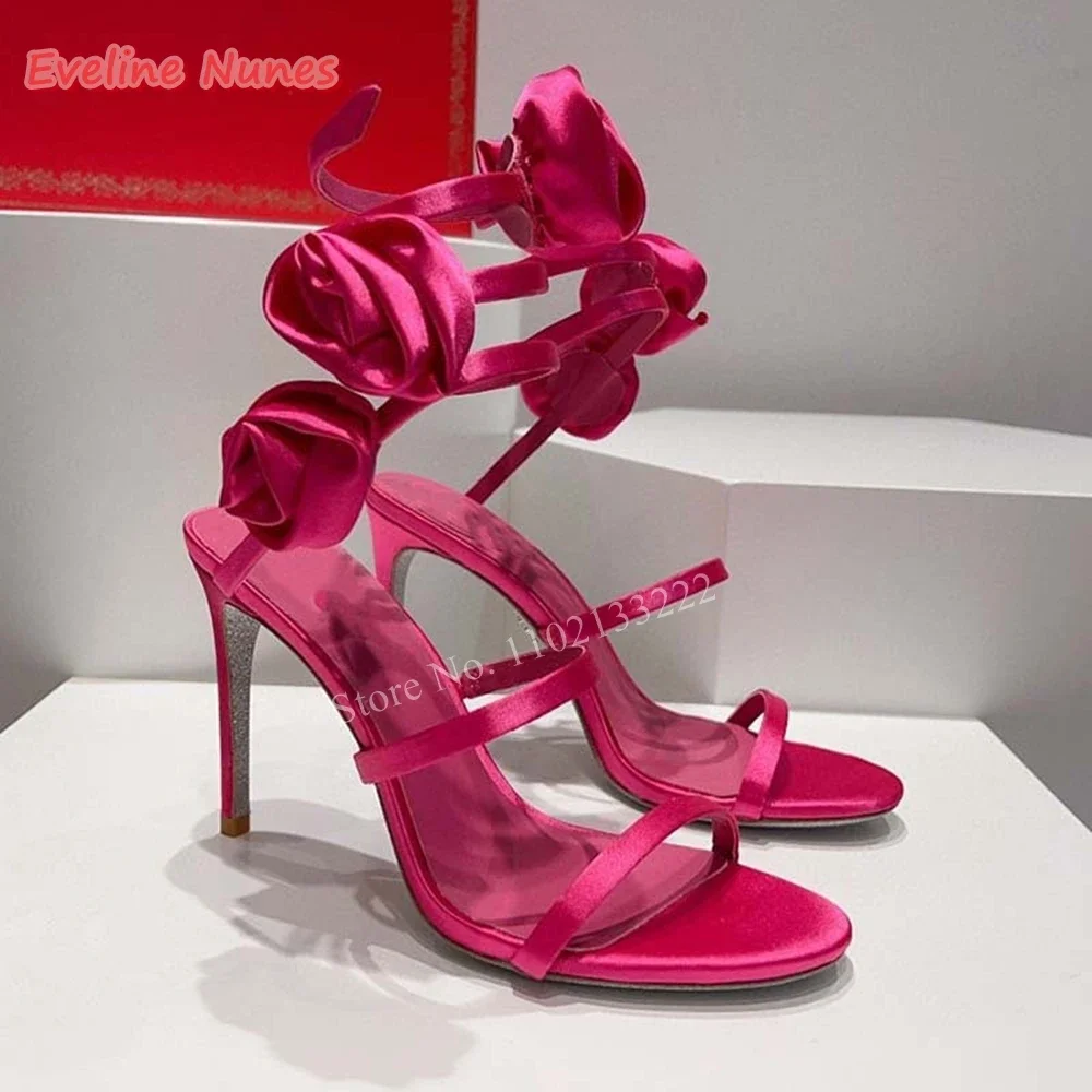 Solid Yellow Floral Sandals Summer New Arrival Thin High Heel Round Toe Fashion Commute Sexy Party Lace-up Shoes footwear - Image 4