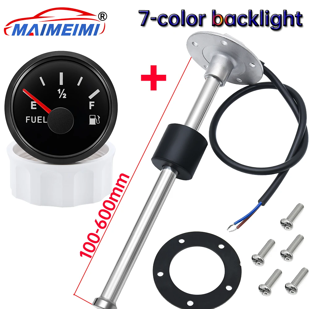  0~190Ohm Fuel Level Gauge 7-color backlight +100mm-600mm Car Oil Tank Level Sensor Waterproof Auto Digital pointer Fuel Leve