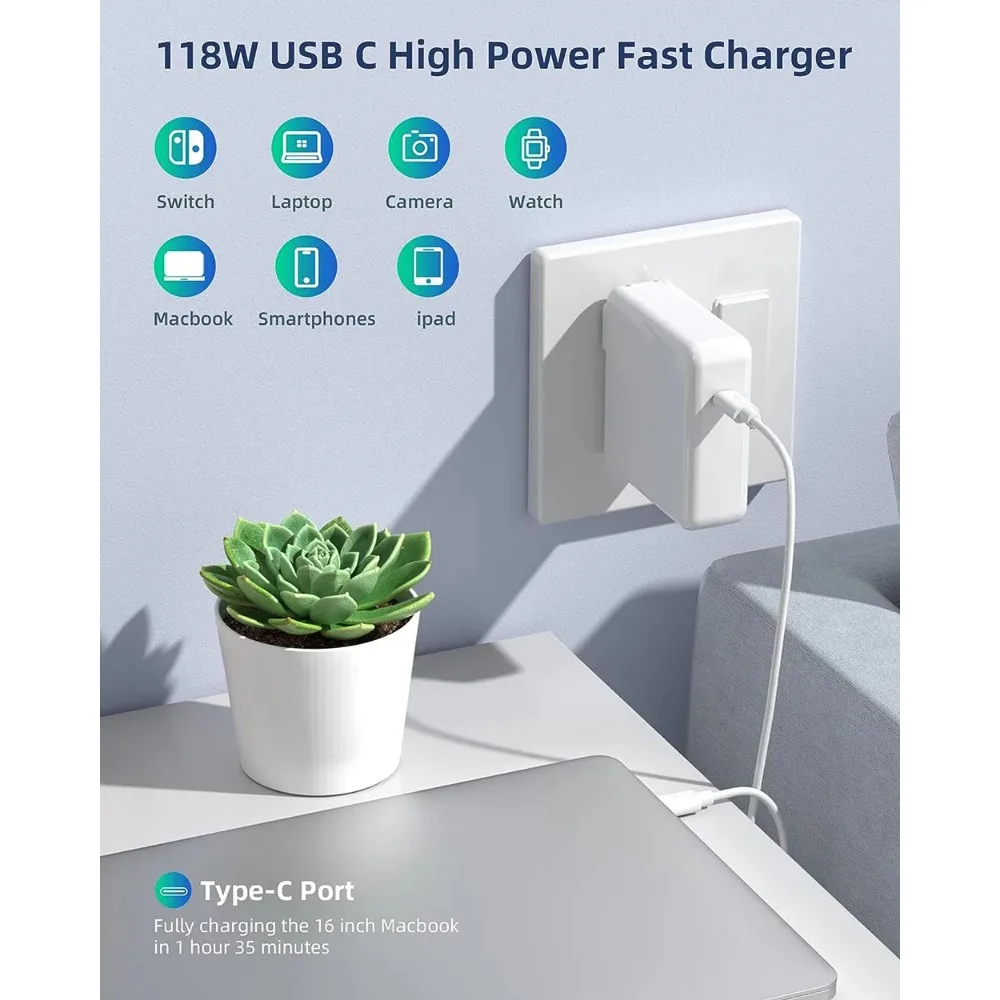 118W USB C Fast Charger Power Adapter for USB C Port MacBook Pro, MacBook Air, iPad Pro All USB C Device Mac Book Pro Charger