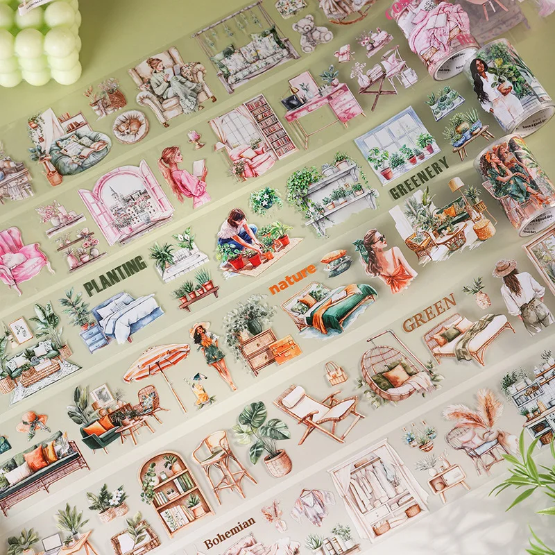 

1pcs/1lot Decorative Adhesive Tapes Pet Green Plant Home Furnishings Tapes DIY Paper Scrapbooking Japanese Stickers