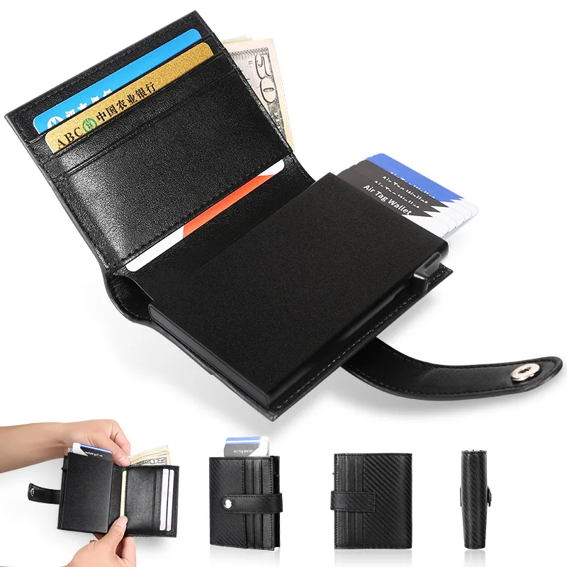 

Men's Front Pocket Wallets Short Leather Wallet Simple Pop-up Bank Card Box Women's Thin Double Fold Purses with Multi Card Slot