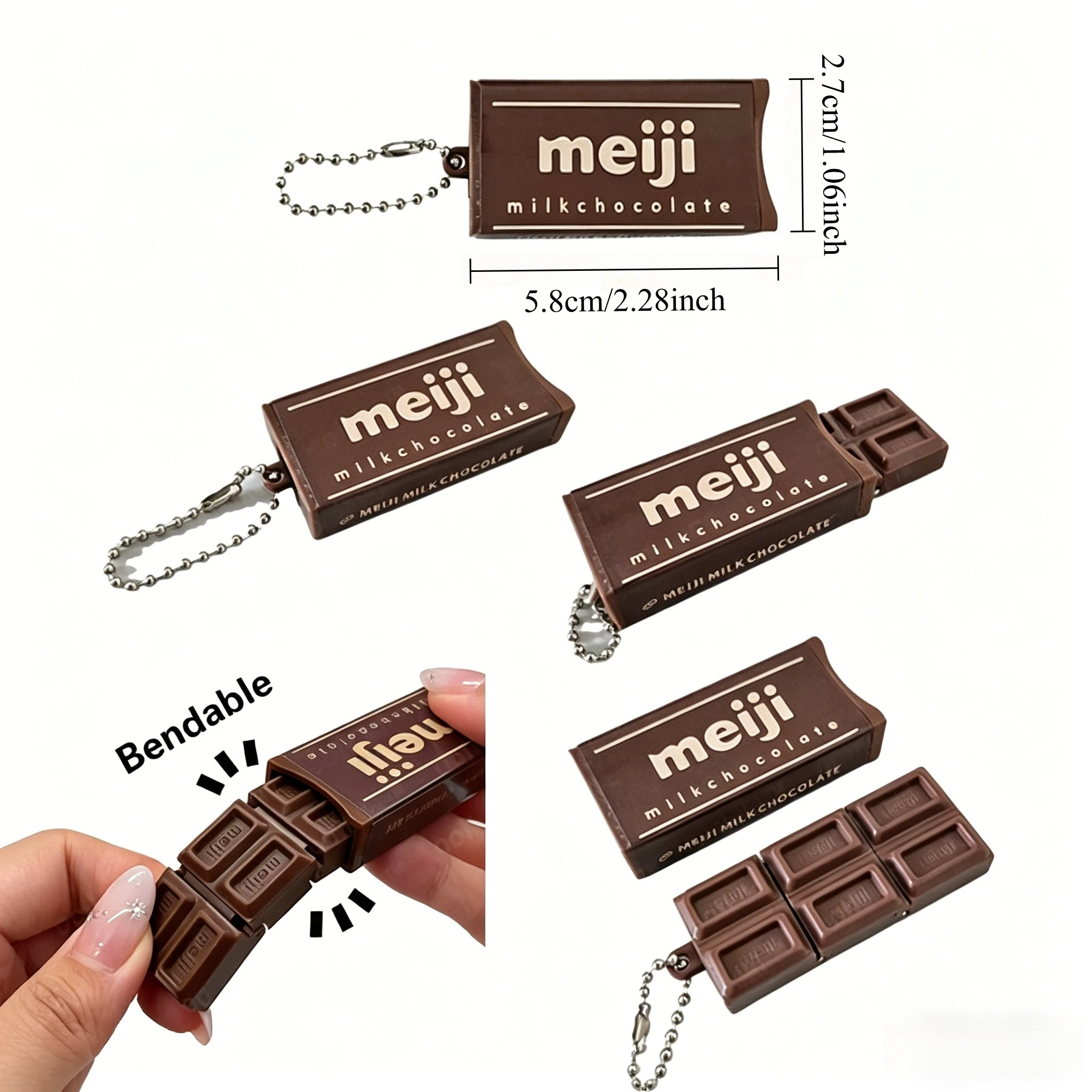 Jouet anti-stress en forme de chocolat simulé, souple et pliable, à clipser et à utiliser, porte-clés créatif de style japonais pour soulager l'anxiété