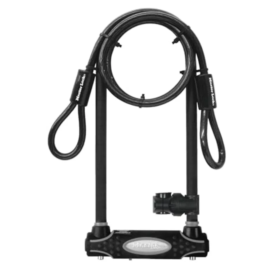 

Heavy Duty Black Outdoor U-Lock with Looped End Cable and Extended Shackle Length for Secure Anti-Theft Protection of Motorcycl