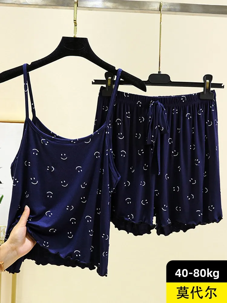 

Loose Modal Summer Nightgown Women's Thin Svel Top And Pants Two-Piece Set July Deer Casual round Ne Spwear