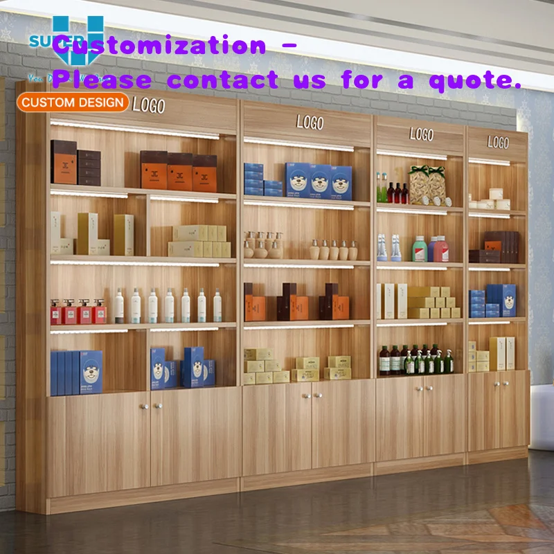 

Напольная витрина из массива дерева для косметики и средств по уходу за кожей, настенный стеллаж-витрина с местом для хранения