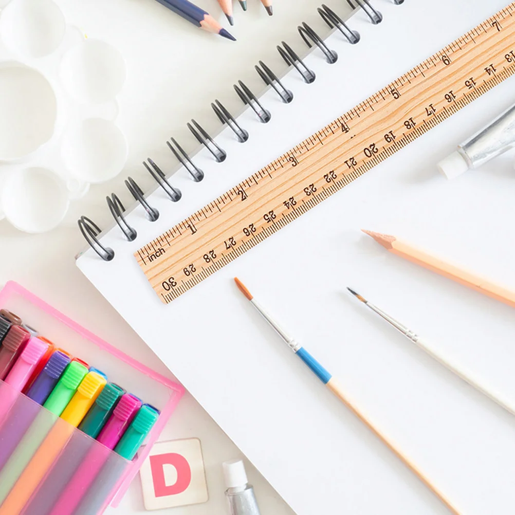 72pcs Wooden Ruler 12 Inch Double Scale Clear Metric Inch Measurement Lightweight Straight Edge School Office Drawing