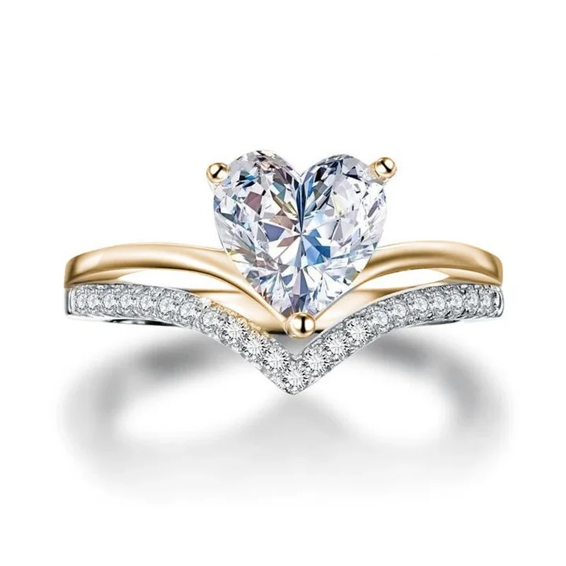 Luxury Metal Gold-plated Inlaid Heart-shaped Boutique Zircon Ring Popular Net Red Ladies Attend The Reception Oh Ring