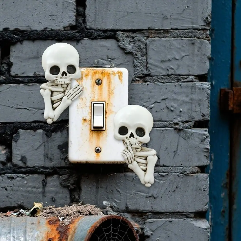 2PCS 3D Halloween Skeleton Switch Sticker Resin Simulated Switch Wall Stickers Gothic