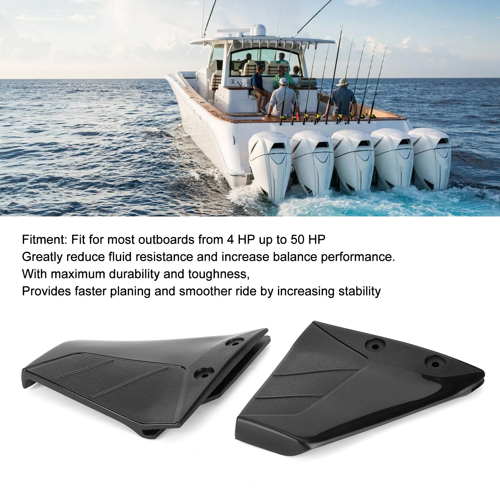 Hydrofoil Stabiliser Pair Small Hydrofoil Boat Motor Stabiliser Enigne Components for 4‑50HP Outboard with  Nut Boat Parts