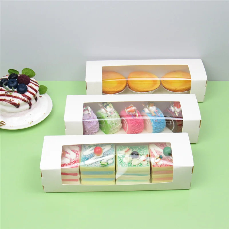 200Pcs/Lot Rectangle Transparent Window Packaging Box Candy Dessert Baking Cake Box For Wedding Birthday Baptism Party Gift Box