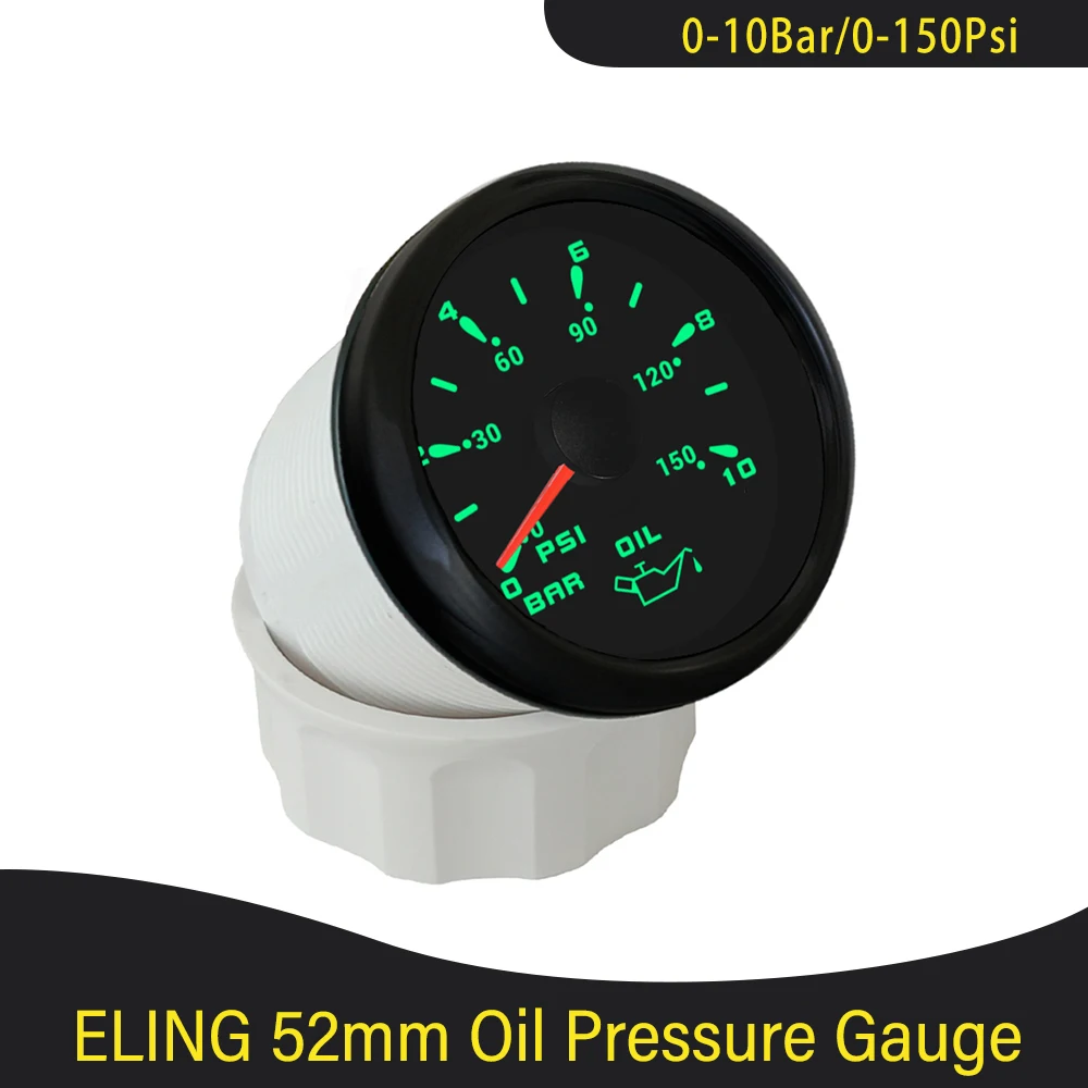 52mm Engine Oil Pressure Gauge Meter 0-5Bar 0-10bar Signal with 7 Colors Backlight for Motorcycle Boat Car Universal 9-32V