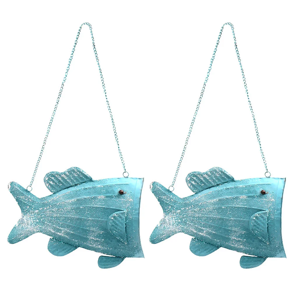 

2 Pcs Hanging Flower Stand Decor Wall Rack Wall-mounted Rural Fish Shaped Ironwork Basket Flowerpot Ornament Floral Baskets