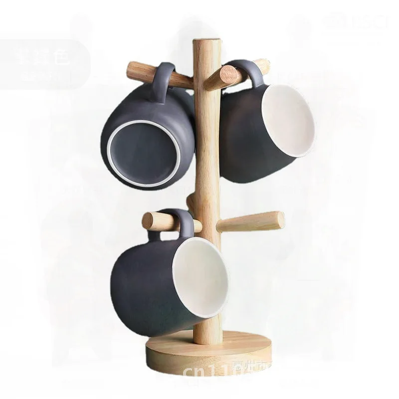 Creative Wooden Cup Rack Drying Storage Shelf Oak Wood Solid Cup Holder No Drilling Required Household Water Cup Organizer