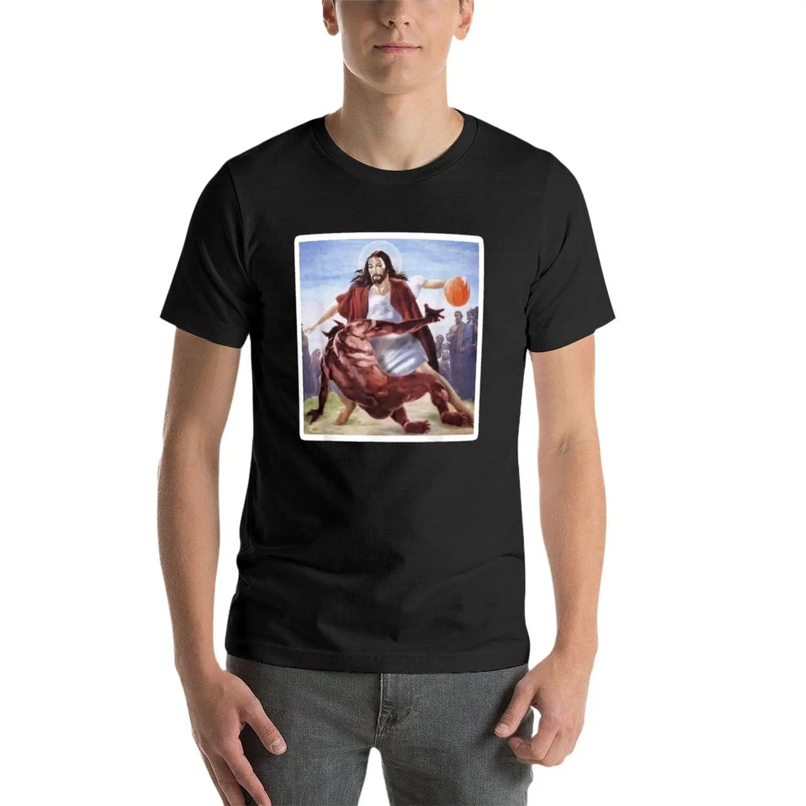 New Jesus Crossing Up Satan Basketball T-Shirt shirts graphic tees summer top graphics t shirt mens clothing