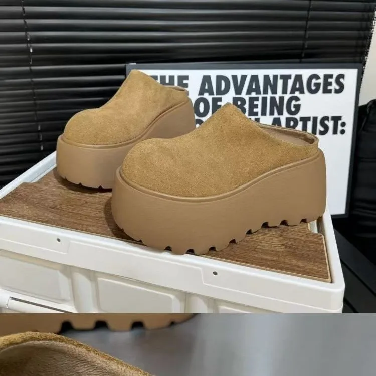 نصف شباشب برأس حقيبة سميكة القاع للنساء لباس خارجي 2025 نصف شباشب جديدة متعددة الاستخدامات لزيادة الارتفاع