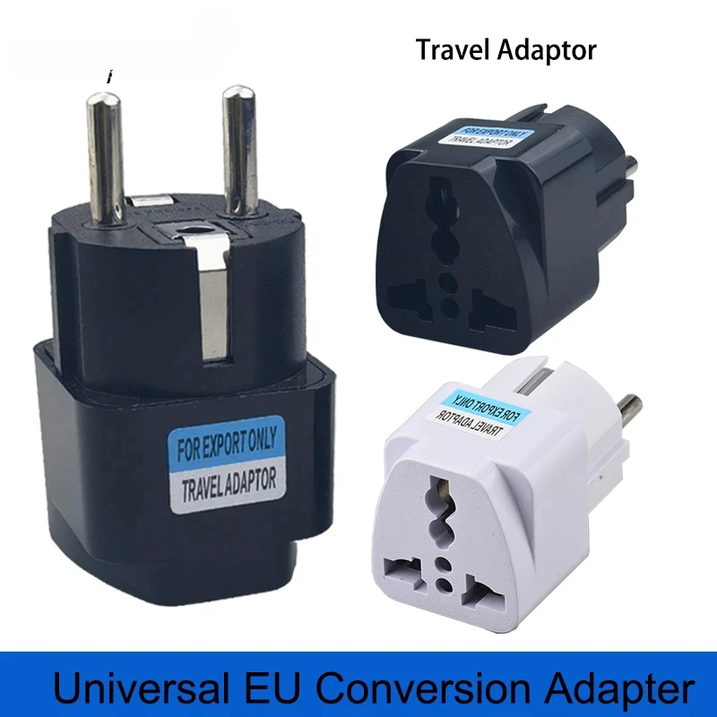 Black EU Plug Adapter International Universal AU UK US To Euro KR RU French Travel Adaptor Electrical Converter Power Socket