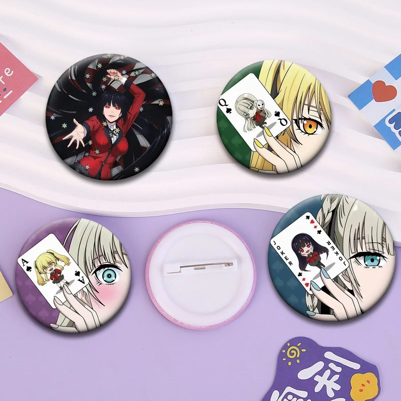Anime Kakegurui Brooches Jabami Yumeko,Saotome Meari,Yomozuki Runa Lapel Pins Cartoon Badge Backpack Hat Jewelry Accessorie Gift