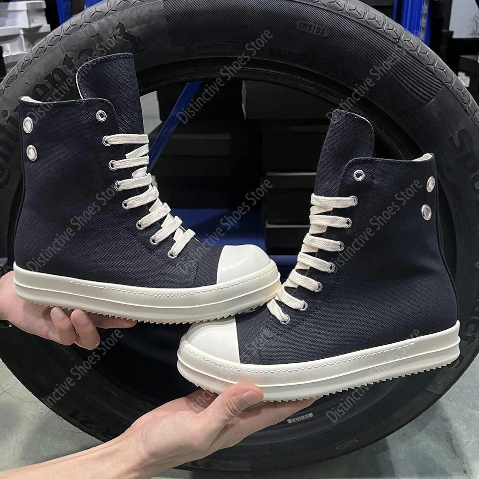 

Brand Men Shoes Casual High Top Women Sneaker Quality Black Ankle Boot Fashion Zipper Metal Platform Canvas Shoes RO Street Shoe