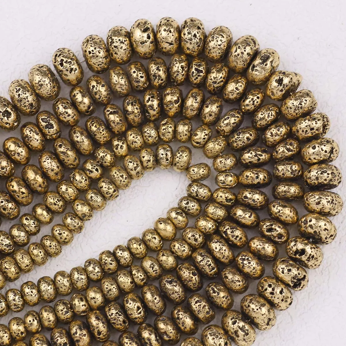 6/8/10MM Natürliche Antike Goldene Lava Perlen Flache Runde Vulkanstein Lose Spacer für DIY Schmuck Machen zubehör Halskette