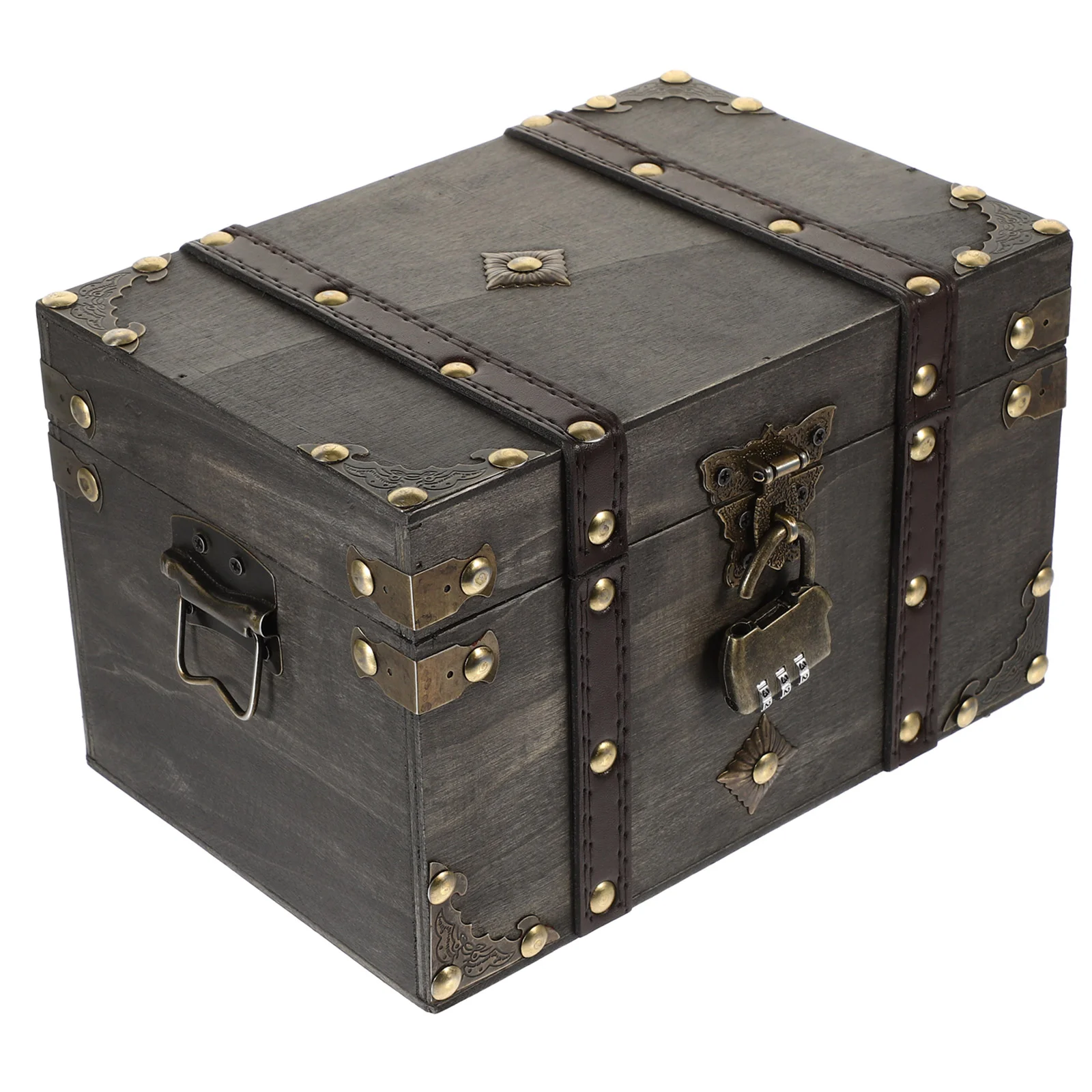 

Retro Jewelry Container Wood Treasure Chest Storage Case Trunk Wooden Box Trinket Metal Child