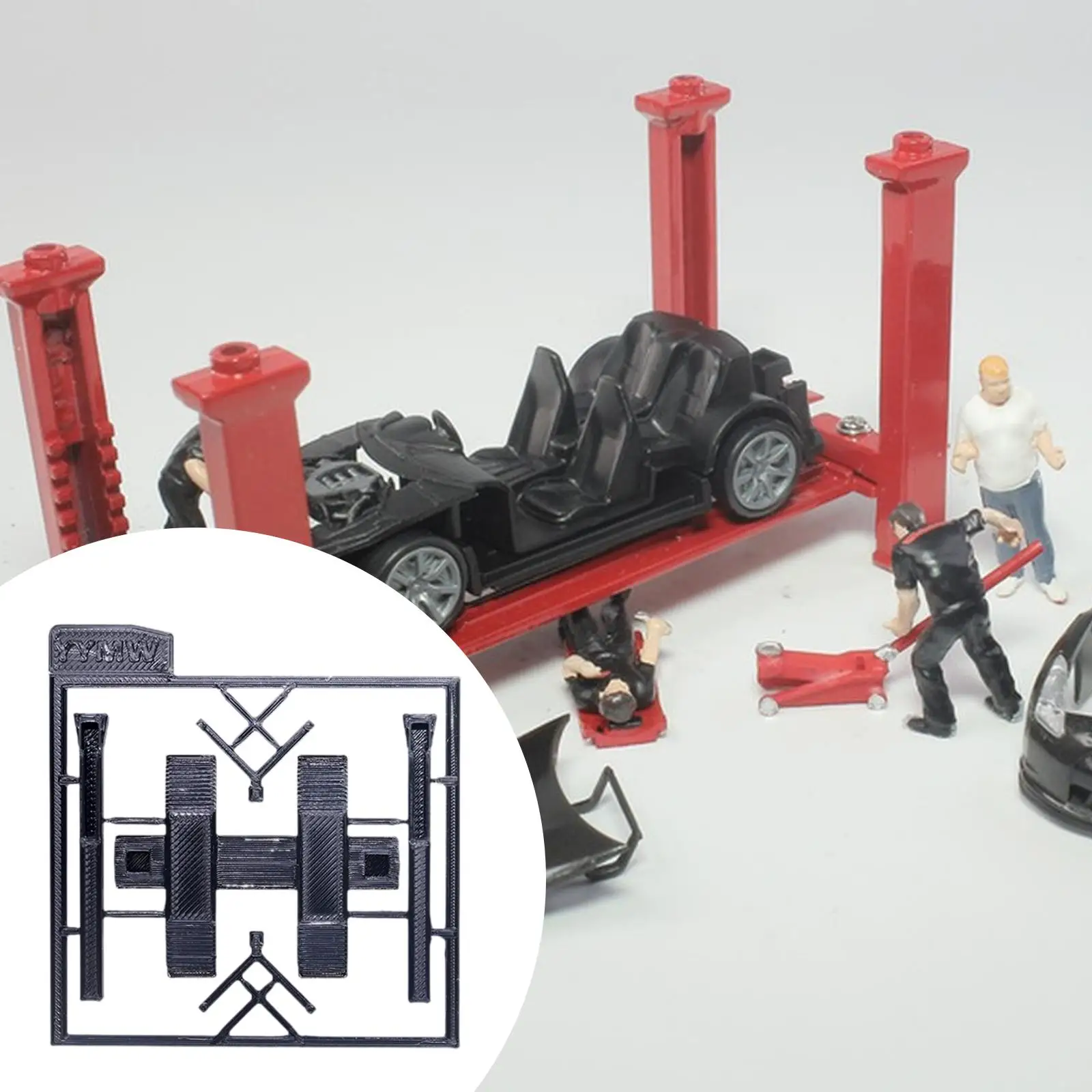 1: 64 Scale Two Post Lift Model Micro Garage Scene Decor Miniature Car Lifter DIY