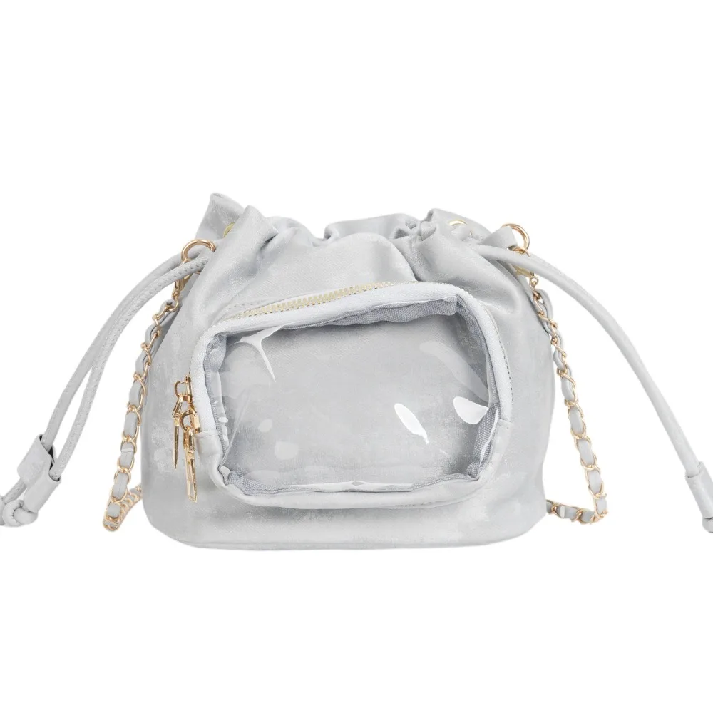 

Simple Handbag Transparent Pocket Itabag Purse Shoulder Bag Drawstring Bucket Bag Korean Style Phone Bag Crossbody Bag Student