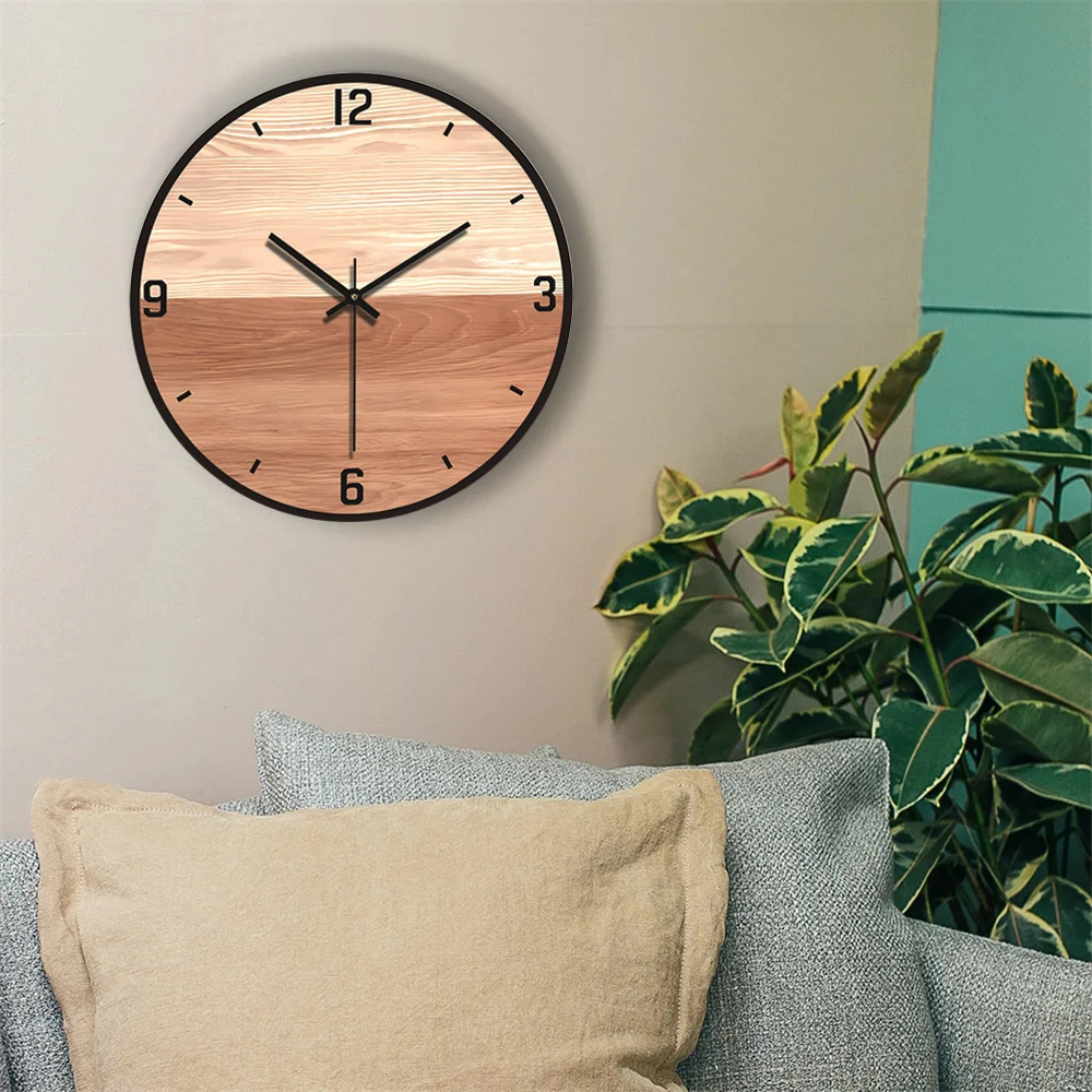 Vintage Dial Wood Grain Living Room Clock Simple Silent Decoration Wall Clock Non Ticking Clocks For Indoor/Outdoor Living Room