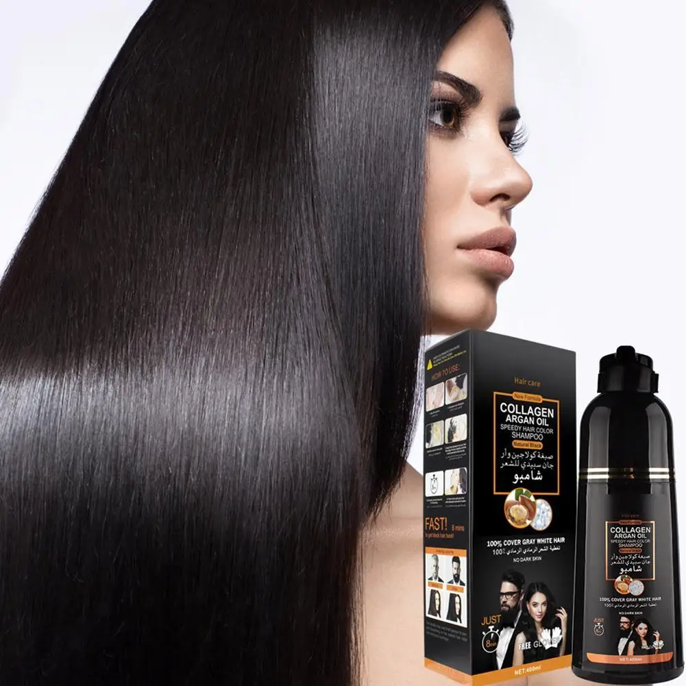 

400ML Cover Grey Hair Morocco Argan Oil Care Fast Magic Black Hair Shampoo Dye Repair Damaged Improve Split Hair Rough Hair Care
