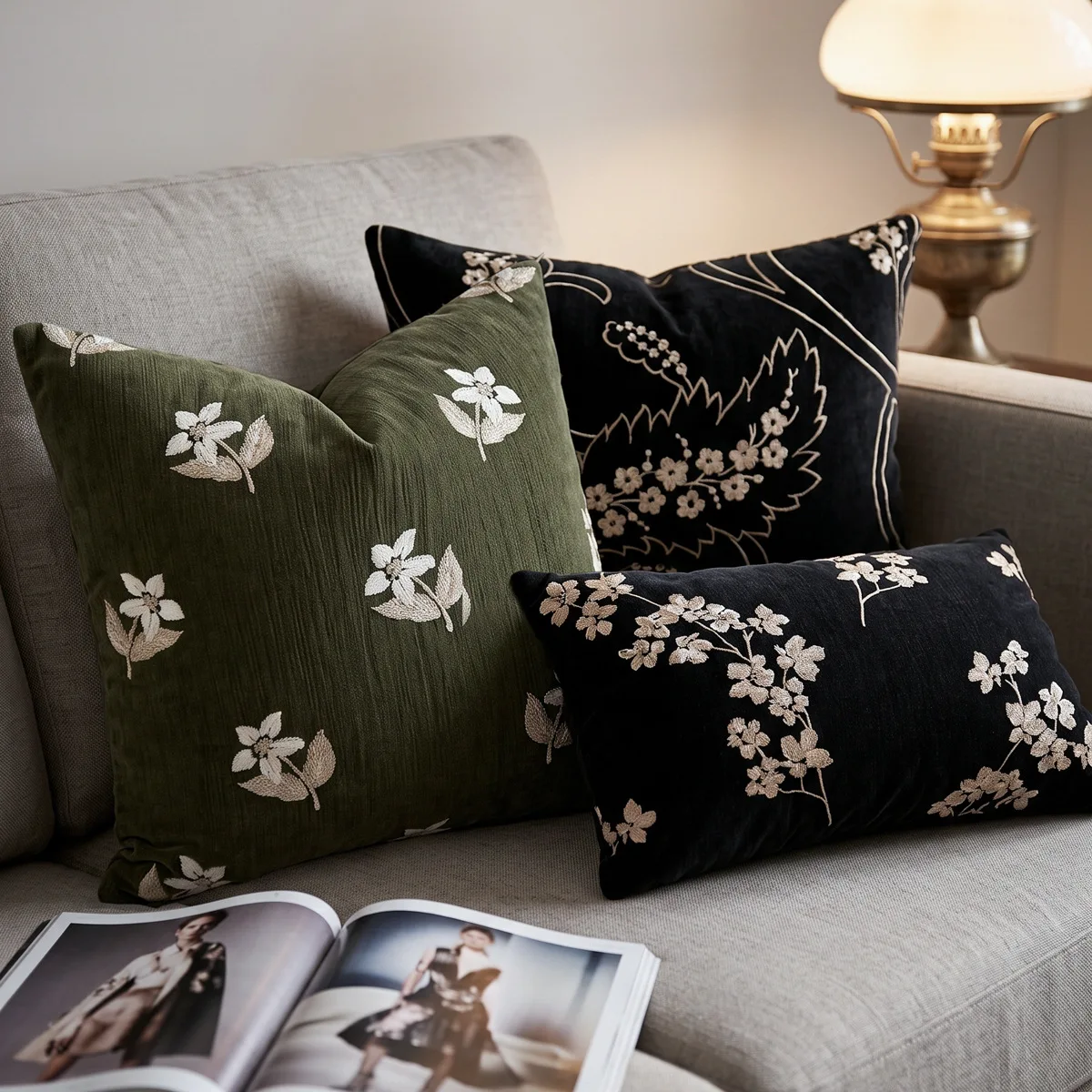 Luxury Embroidered Velvet Cushion Cover Exquisite Floral Throw Pillow Case for Sofa Vintage Botanical Chenille Throw Pillowcase